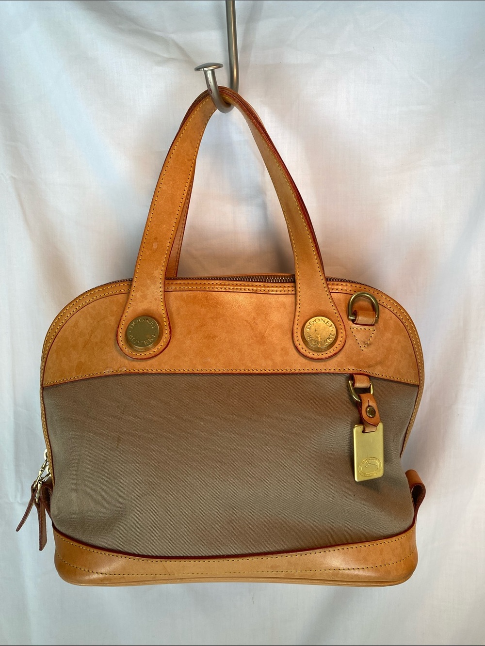 Vintage Dooney and Bourke Cabriolet Canvas & Leather Tan Satchel Handbag